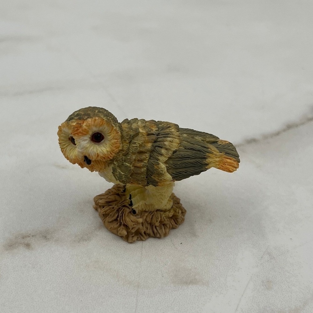 Miniature Owl Figurine Realistic Textured Bird Decor Small Brown Tan 2 Inch